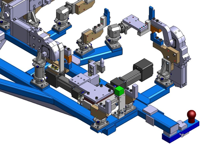 CAD snip of dual axis unit with tooling